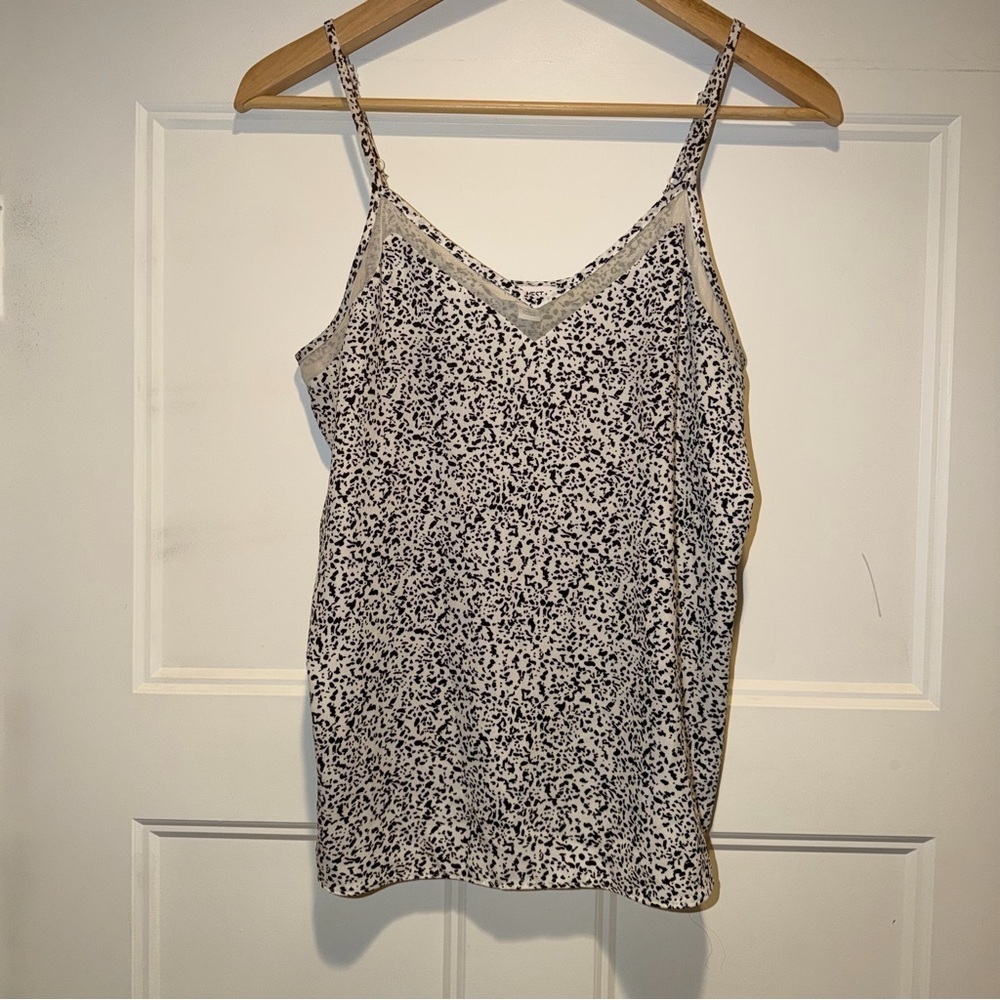 Nine West White and Black Spotted V-Neck Cami